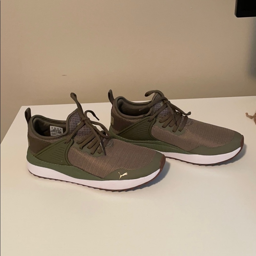Puma olive green tennis shoes